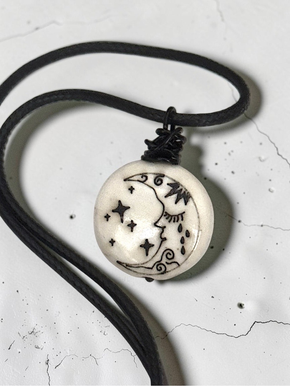 5 For $25💫Celestial White Moon & Stars Pendant Necklace with Black Cord